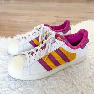 adidas Originals White Sneakers with Pink and Yellow Stripes